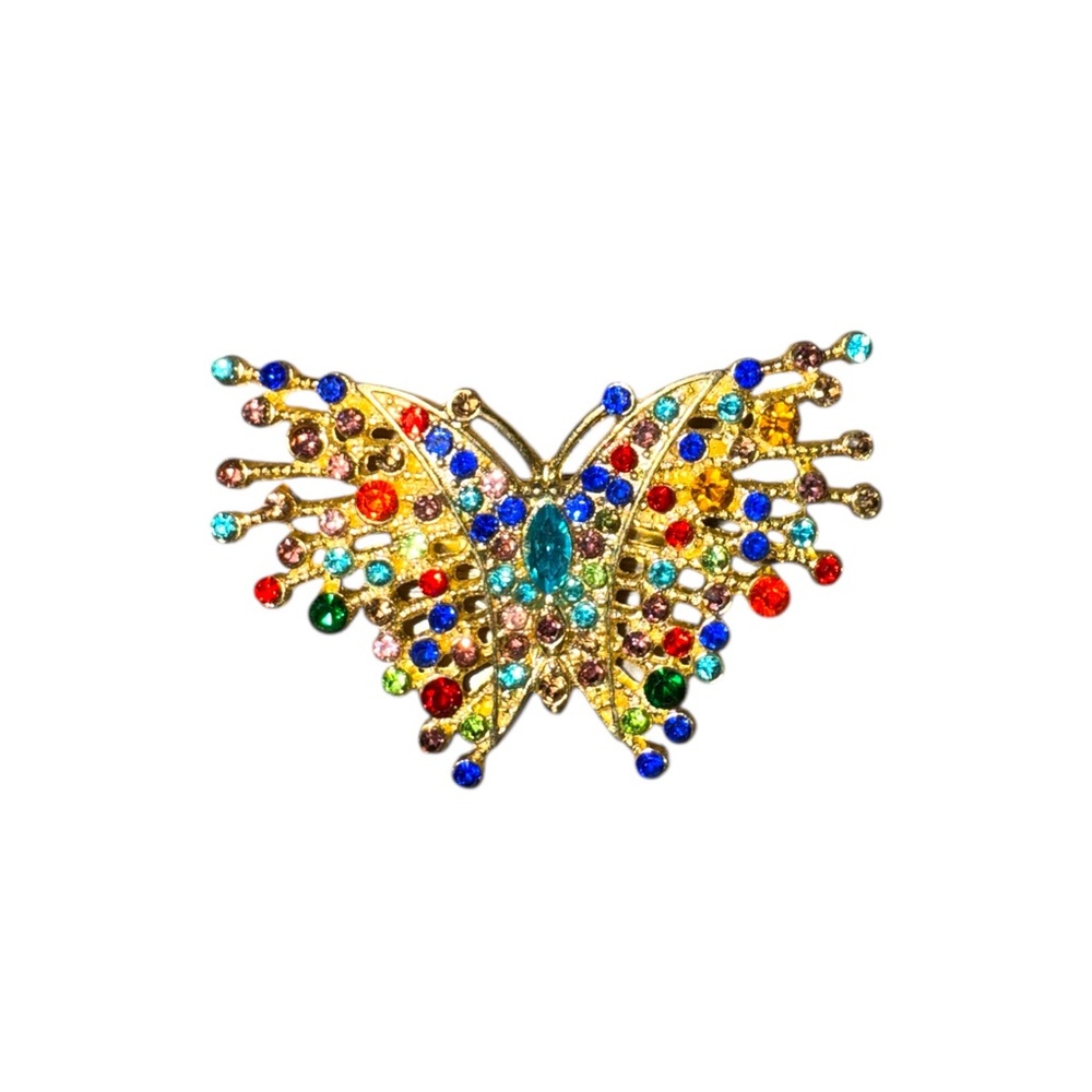 Mint Multicolored Butterfly Brooch with Rhinestones